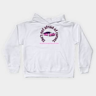 She's not afraid of curves, she drifts through them with style! Kids Hoodie